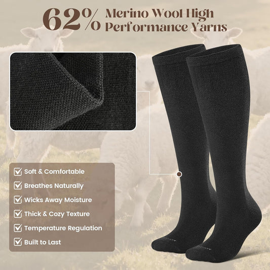 Thick Merino Wool Compression Socks for Women and Men 20-30mmHg Knee High Support Socks for Flying Nurses V1258-DP02-F-509