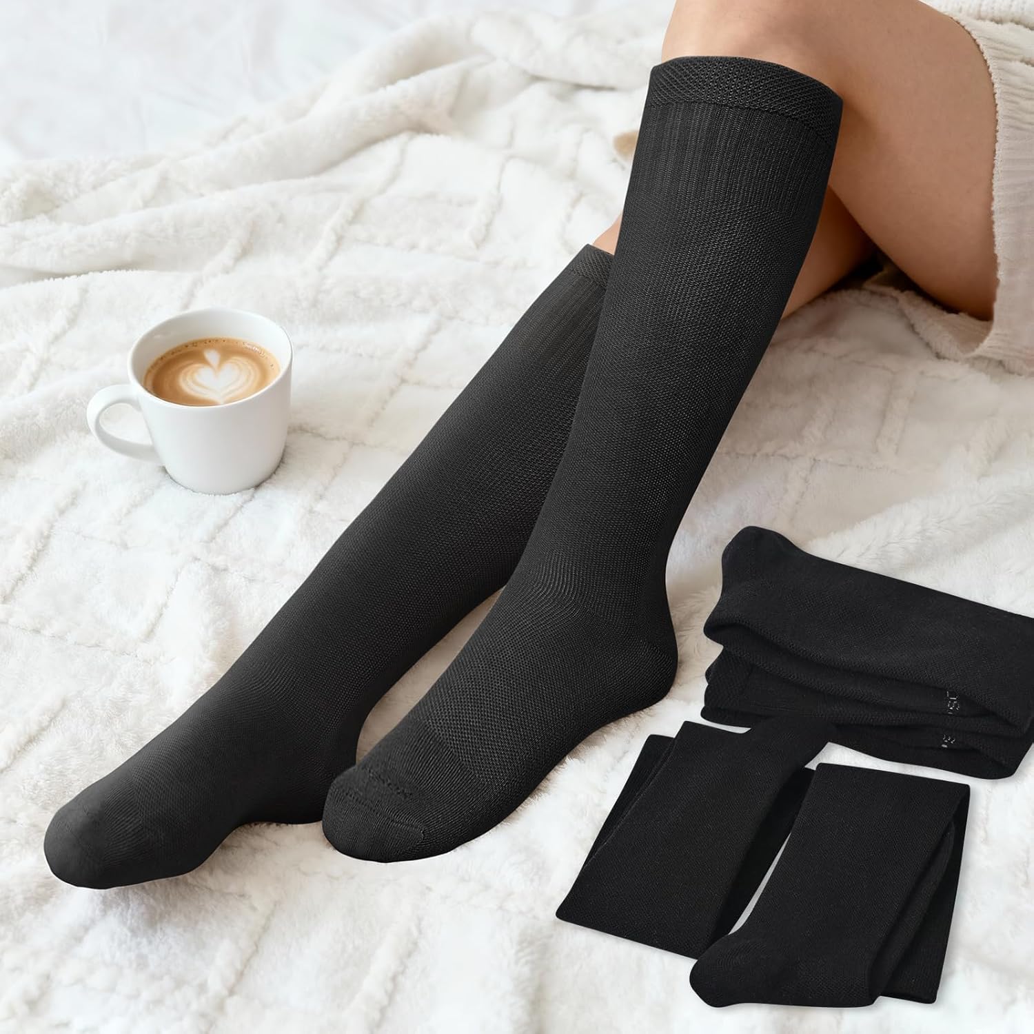 Thick Merino Wool Compression Socks for Women and Men 20-30mmHg Knee High Support Socks for Flying Nurses V1258-DP02-F-509