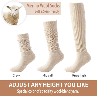 Merino Wool Slouch Socks for Women Soft Knee High Scrunch Warm Cozy Stacked Boot Socks 3 Pack V1258-DP02-F-511