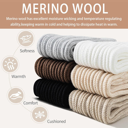 Merino Wool Slouch Socks for Women Soft Knee High Scrunch Warm Cozy Stacked Boot Socks 3 Pack V1258-DP02-F-511