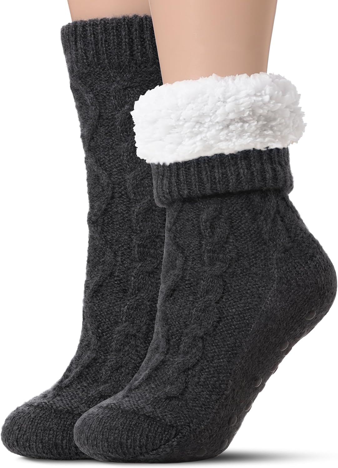 Slipper Socks for Women with Grippers Non Slip, Sherpa Lined Slipper Socks V1258-DP02-F-513
