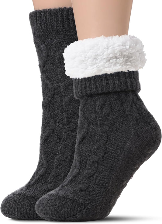 Slipper Socks for Women with Grippers Non Slip, Sherpa Lined Slipper Socks V1258-DP02-F-513