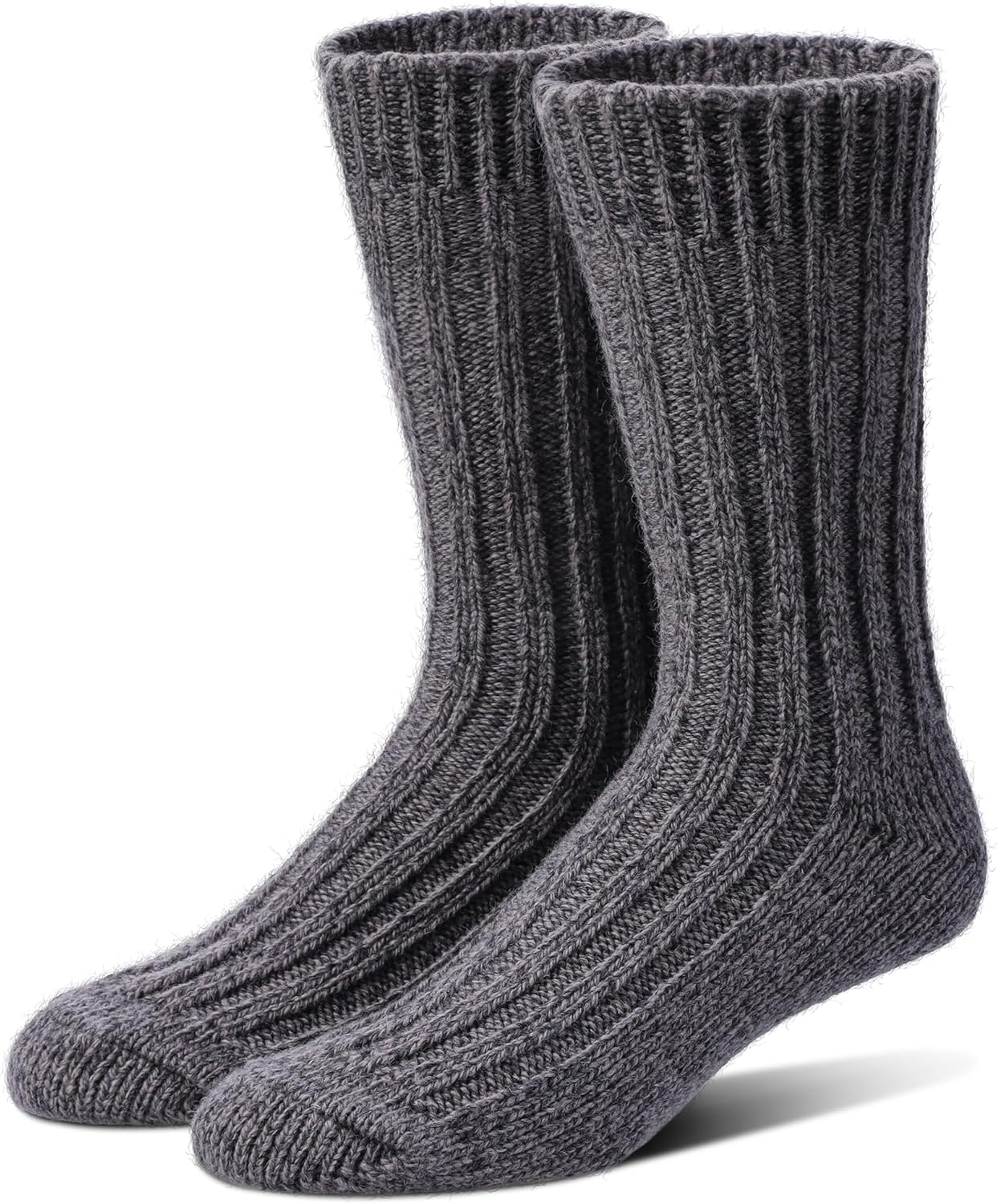 97% Merino Wool Crew Socks for Men & Women 2 Pairs - Classic Rib, Thick Wool Socks for Hiking, Work, Ski V1258-DP02-F-515