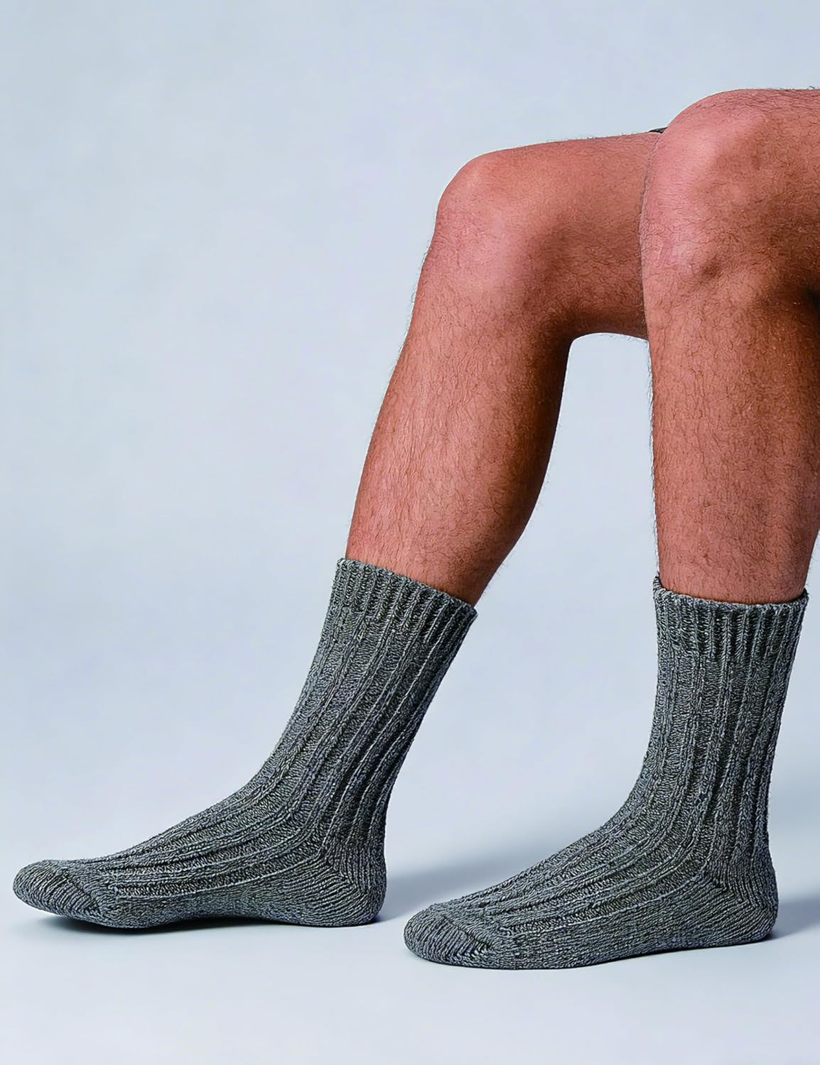 97% Merino Wool Crew Socks for Men & Women 2 Pairs - Classic Rib, Thick Wool Socks for Hiking, Work, Ski V1258-DP02-F-515