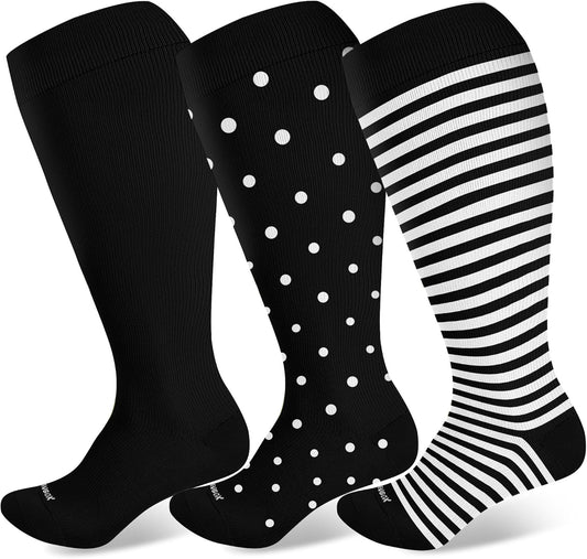Pl Size Compression Socks Wide Calf Men&Women 20-30 mmhg Knee High Support Socks for Medical, Nurse, Diabetic V1258-DP02-F-516