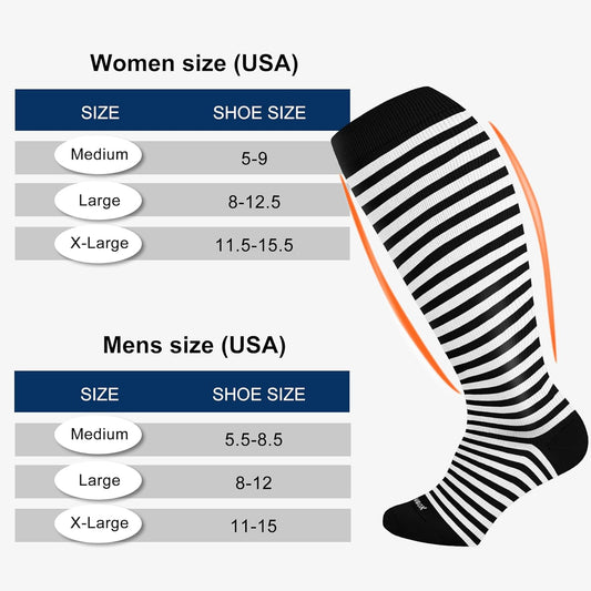 Pl Size Compression Socks Wide Calf Men&Women 20-30 mmhg Knee High Support Socks for Medical, Nurse, Diabetic V1258-DP02-F-516