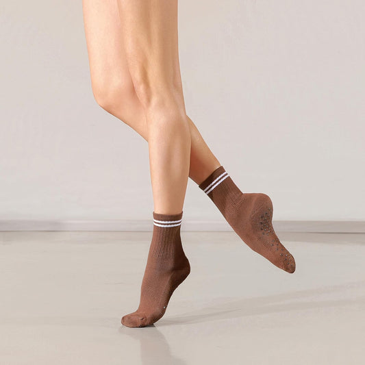 Pilates Grippy Socks for Women Striped Crew Cotton Chioned Non-Slip Yoga Barre Workout Socks 4 Pairs V1258-DP02-F-517