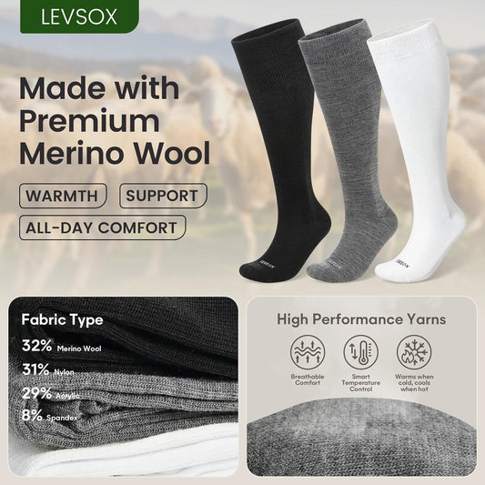 Merino Wool Compression Socks for Women & Men 20-30 mmHg Knee High Graduated Support Socks for Nurses V1258-DP02-F-525
