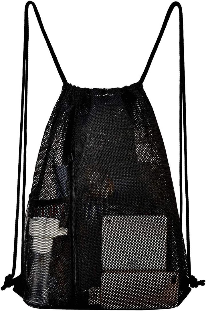 Heavy Duty Mesh Drawstring bag for Soccer Ball, Beach Toys -Drawstring Backpack Sports Gym Bag V1258-DP02-F-527