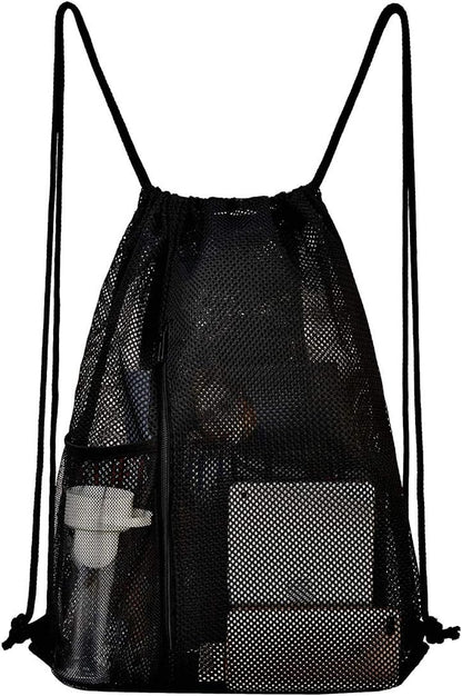 Heavy Duty Mesh Drawstring bag for Soccer Ball, Beach Toys -Drawstring Backpack Sports Gym Bag V1258-DP02-F-527