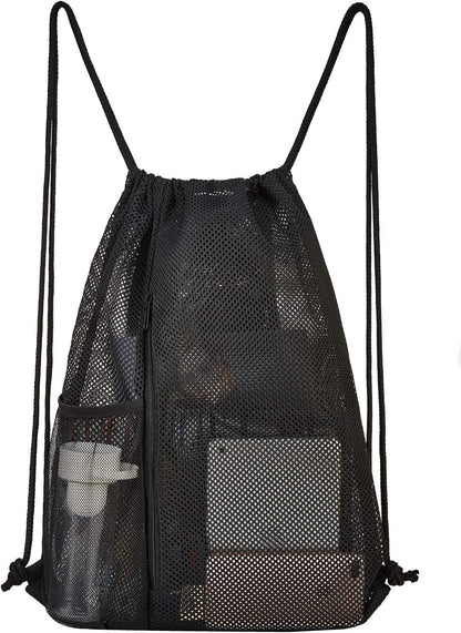 Heavy Duty Mesh Drawstring bag for Soccer Ball, Beach Toys -Drawstring Backpack Sports Gym Bag V1258-DP02-F-527
