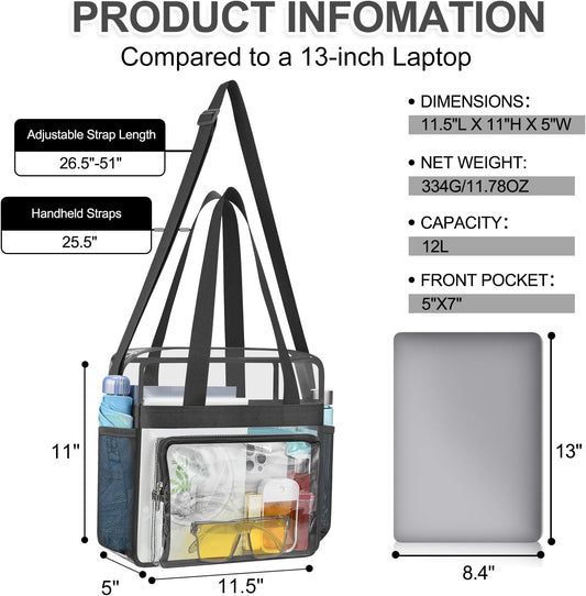 Clear Bag for Stadium Events, 12x6x12 Transparent Stadium Messenger Bag for Concerts, Work, Sports Games, Gym V1258-DP02-F-529