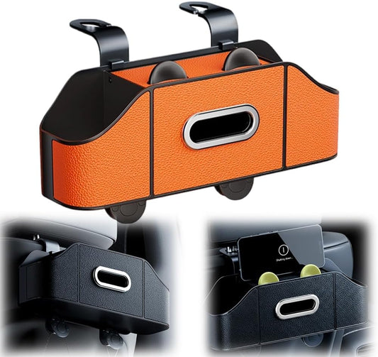 Multifunctional Car Back Seat Storage Organize with Tissue Holder, 2 Cup Holders and Purse Hooks, For Phones, V1258-DP02-F-53