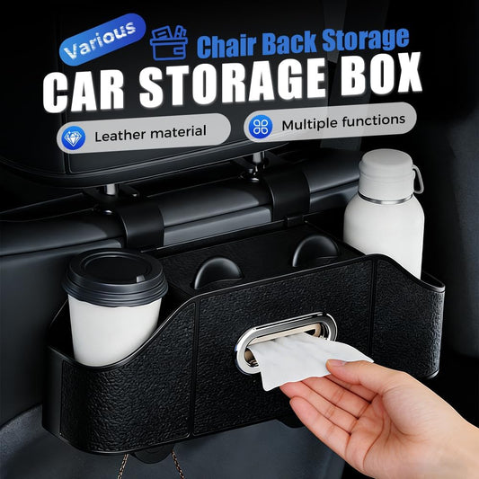 Multifunctional Car Back Seat Storage Organize with Tissue Holder, 2 Cup Holders and Purse Hooks, For Phones, V1258-DP02-F-53