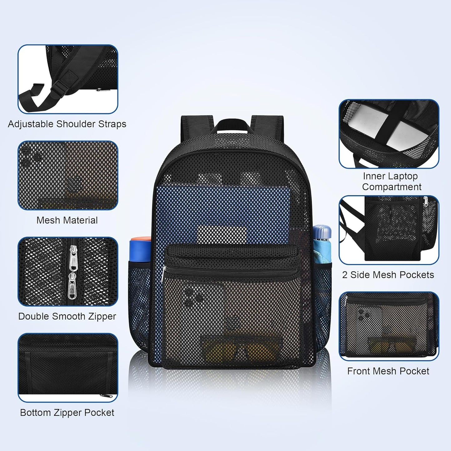 Heavy Duty Semi-Transparent Mesh Backpack, See Through College Student Backpack,  V1258-DP02-F-530