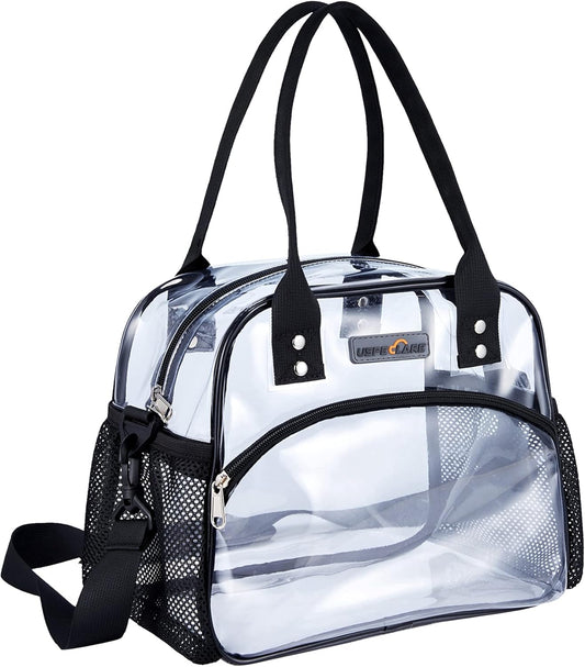 Clear Multi-purpose Tote Bag, Transparent Lunch Bag with Removable Bottom Board, Adjtable Shoulder Strap, V1258-DP02-F-531