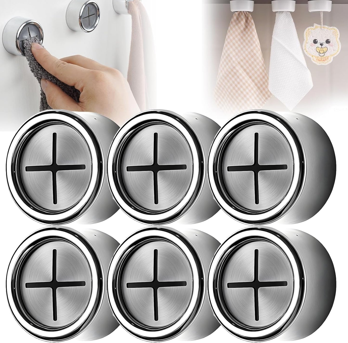 Creative Towel Hook with Premium Chrome Finish, 2025 New Round Adhesive Push Towel Hooks for Kitchen, V1258-DP02-F-54