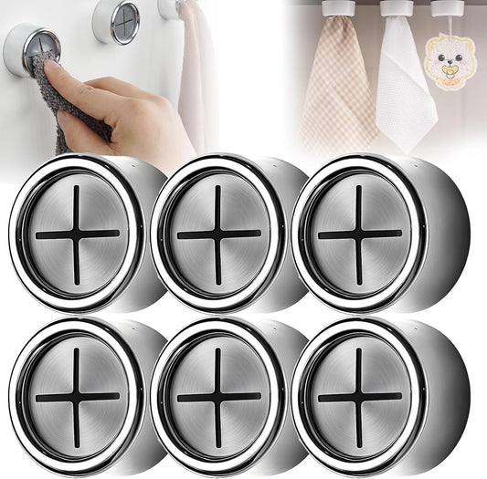 Creative Towel Hook with Premium Chrome Finish, 2025 New Round Adhesive Push Towel Hooks for Kitchen, V1258-DP02-F-54