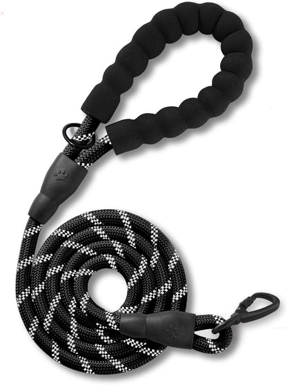 5 FT Strong Dog Leash with Comfortable Foam Handle and Highly Reflective Threads with Metal Clasp and Rubber V1258-DP02-F-545