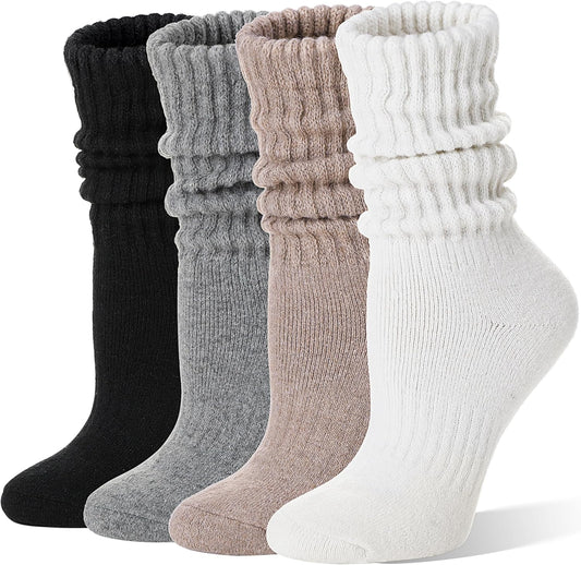 Merino Wool Slouch Boot Socks Thermal Warm Winter Thick Scrunch Cozy Crew Socks for Women 4 Pairs V1258-DP02-F-555