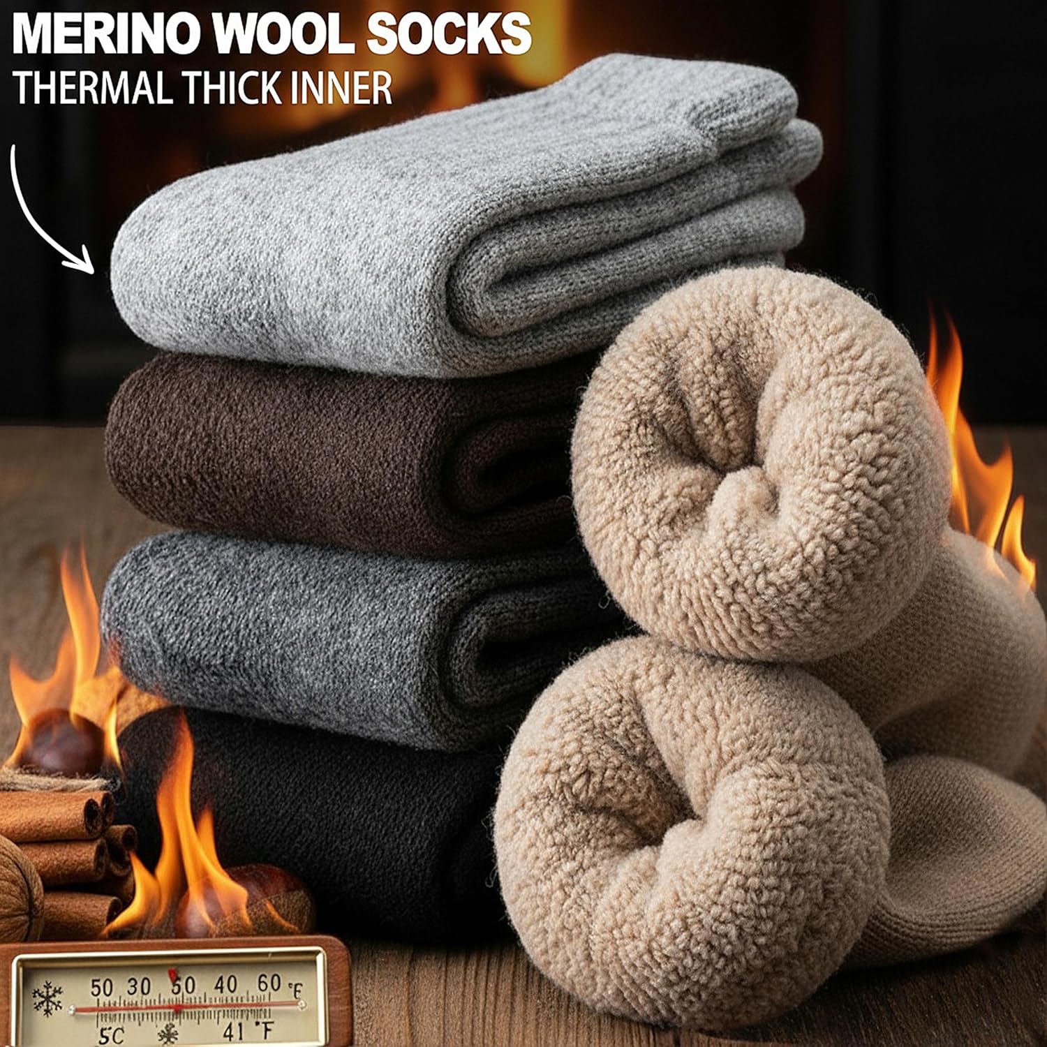 Men Merino Wool Socks Super Thick Thermal Hiking Winter Warm Boot Heavy Soft Cozy Socks for Cold Weather V1258-DP02-F-556