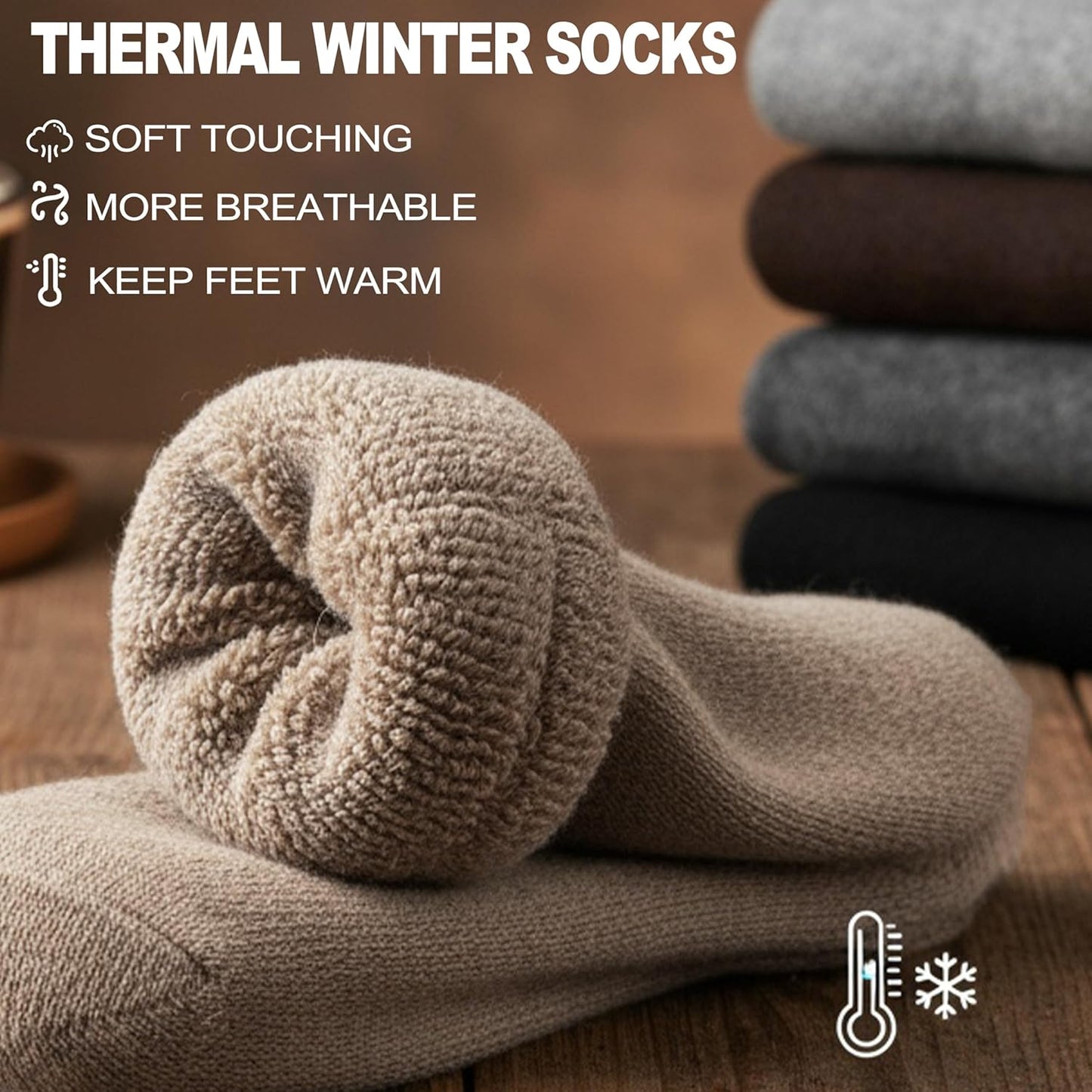 Men Merino Wool Socks Super Thick Thermal Hiking Winter Warm Boot Heavy Soft Cozy Socks for Cold Weather V1258-DP02-F-556