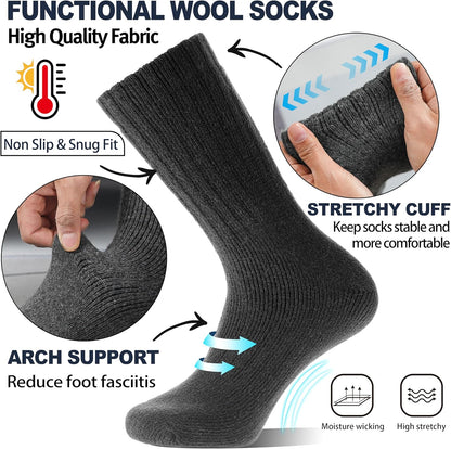 Men Merino Wool Socks Super Thick Thermal Hiking Winter Warm Boot Heavy Soft Cozy Socks for Cold Weather V1258-DP02-F-556