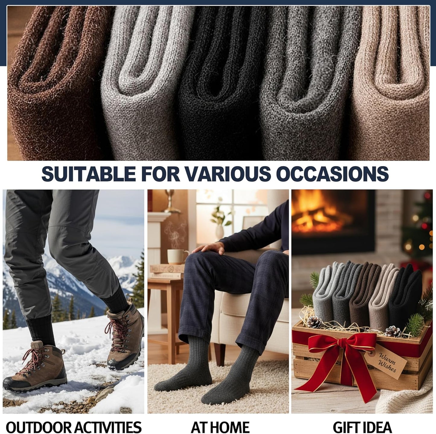 Men Merino Wool Socks Super Thick Thermal Hiking Winter Warm Boot Heavy Soft Cozy Socks for Cold Weather V1258-DP02-F-556