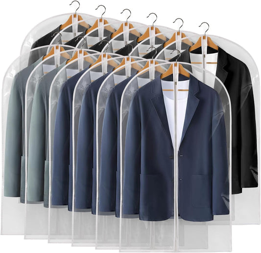 40" All Clear Garment Bags for Hanging Clothes, 12 Packs Suit Bags for Closet Storage, Plastic Waterproof V1258-DP02-F-559