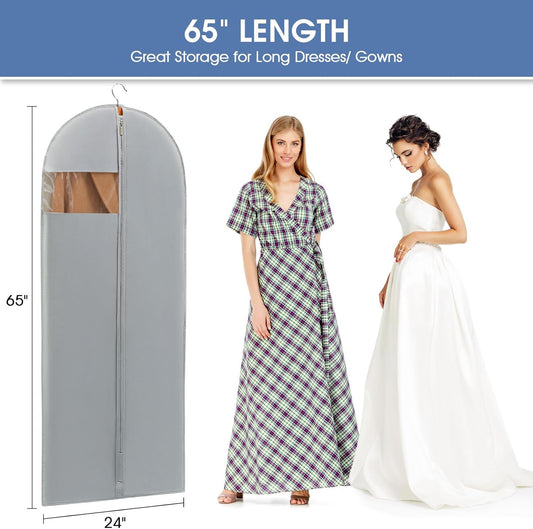 Dress Bags for Gowns, 65'' Long Garment Bags for Hanging Clothes, Dress Garment Bag, Grey Dress Cover with V1258-DP02-F-561