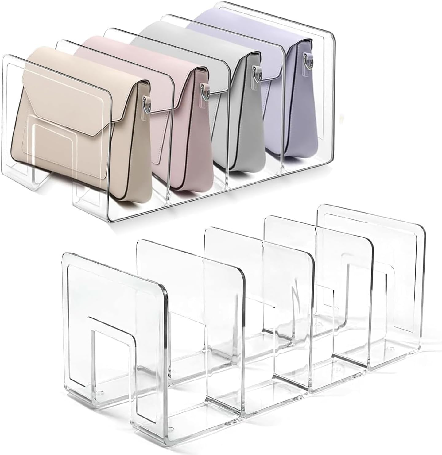 2 Pcs Acrylic Clear Purse Storage Organizers, 4 Sections Dividers in Bedroom Office (bright) V1258-DP02-F-564