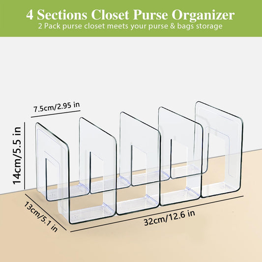 2 Pcs Acrylic Clear Purse Storage Organizers, 4 Sections Dividers in Bedroom Office (bright) V1258-DP02-F-564