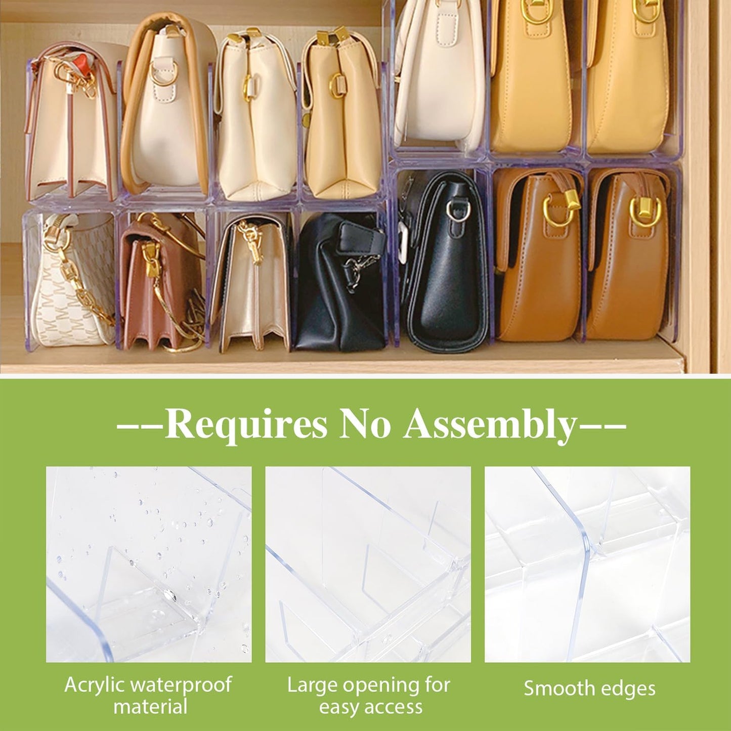 2 Pcs Acrylic Clear Purse Storage Organizers, 4 Sections Dividers in Bedroom Office (bright) V1258-DP02-F-564