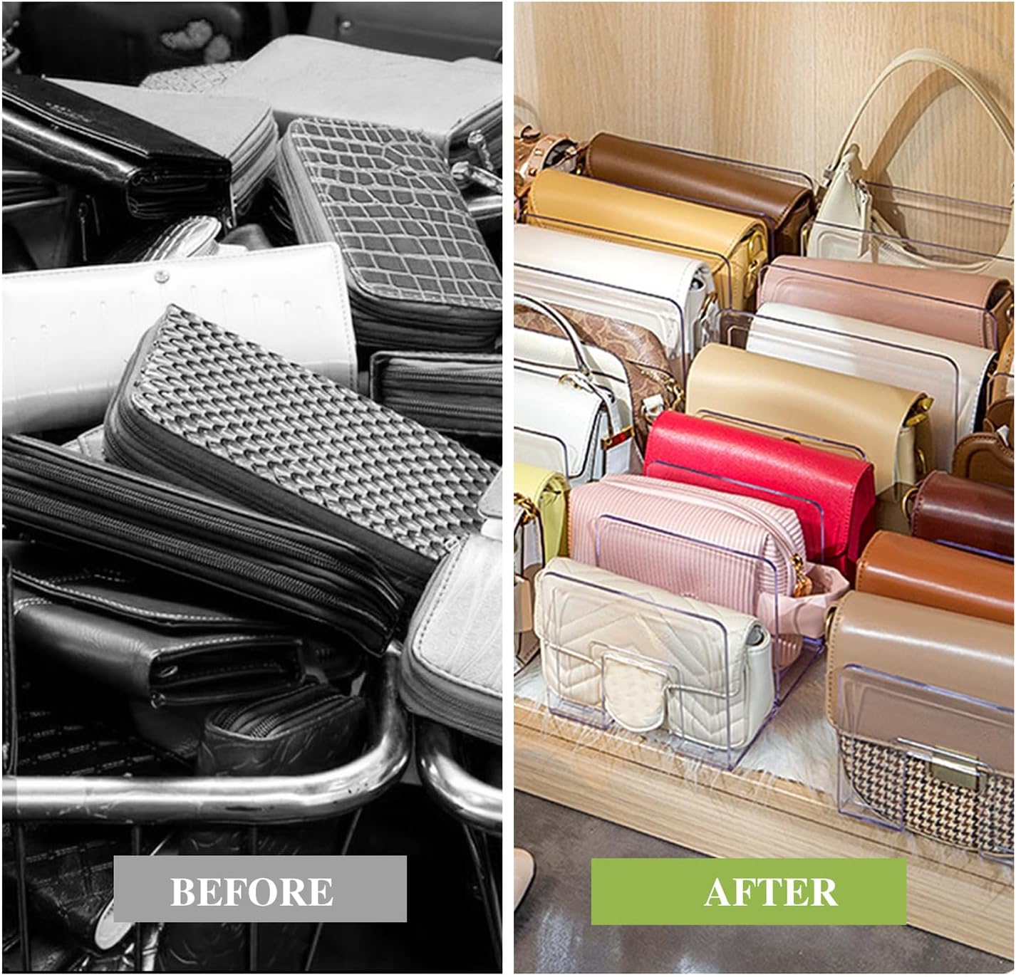 2 Pcs Acrylic Clear Purse Storage Organizers, 4 Sections Dividers in Bedroom Office (bright) V1258-DP02-F-564