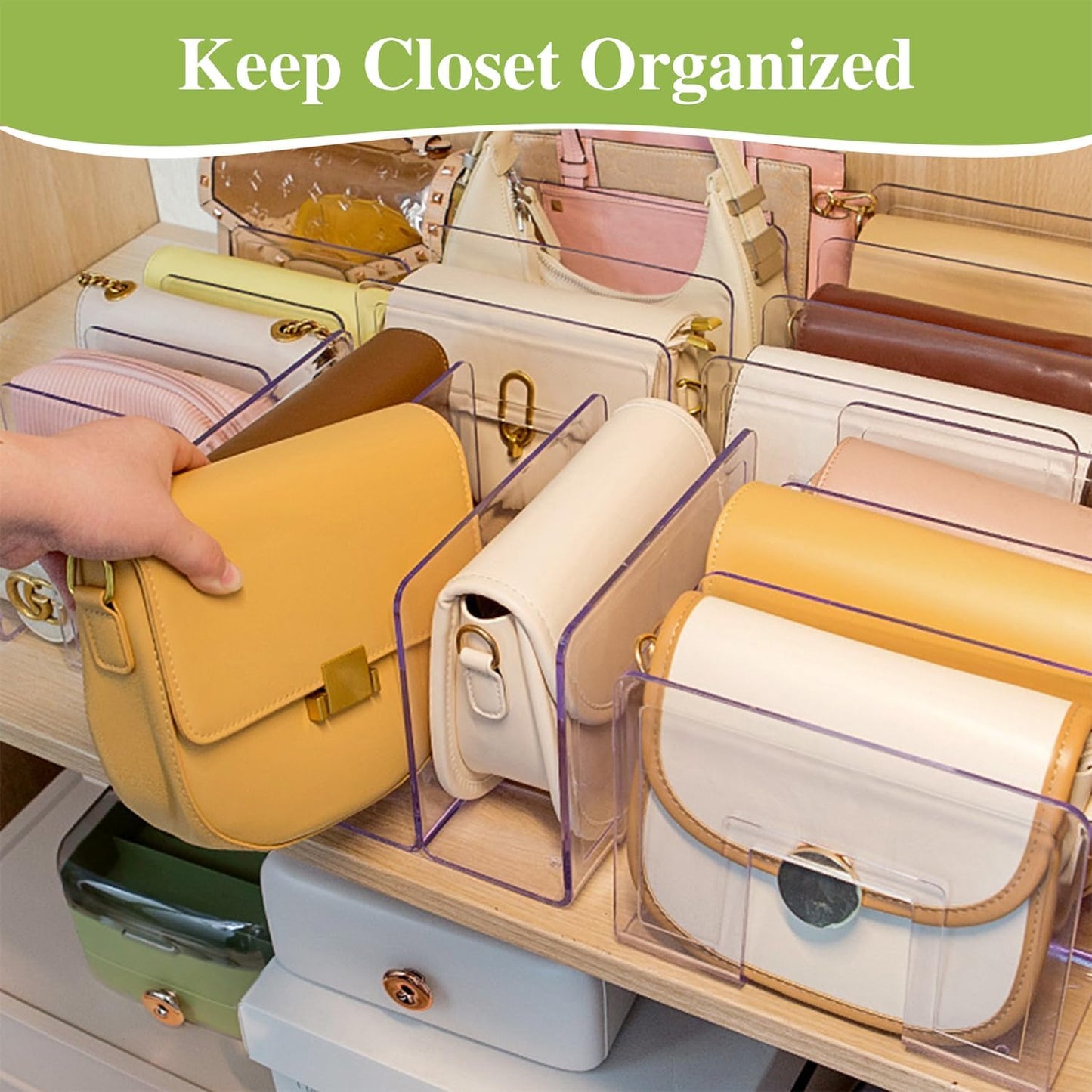 2 Pcs Acrylic Clear Purse Storage Organizers, 4 Sections Dividers in Bedroom Office (bright) V1258-DP02-F-564