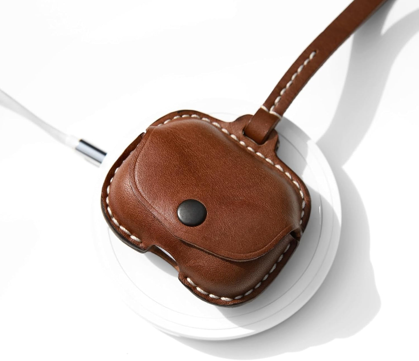 Leather Case Cover Earbud Case Strap String Compatible with Wireless Charging Case Brown V1258-DP02-F-565