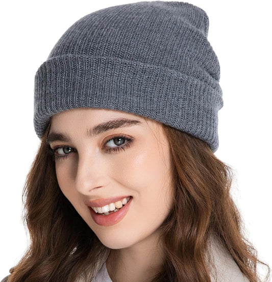 100% Merino Wool Beanie Hat for Women Men, Cuffed Knit Warm Winter Hats,Slouchy Beanies Fisherman Skull Cap V1258-DP02-F-568