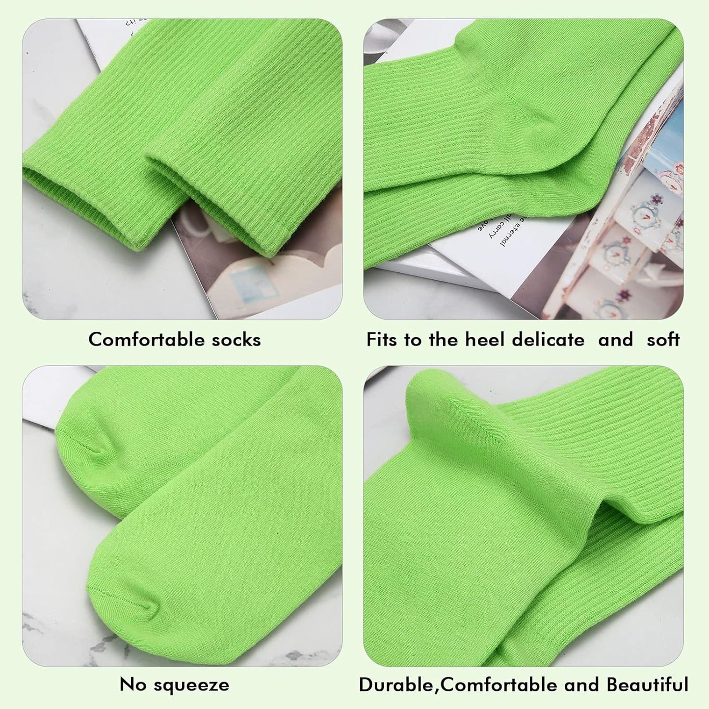 20 Pairs Womens Socks, Solid Color Crew Socks Colorful Lightweight Cotton Athletic Socks V1258-DP02-F-569