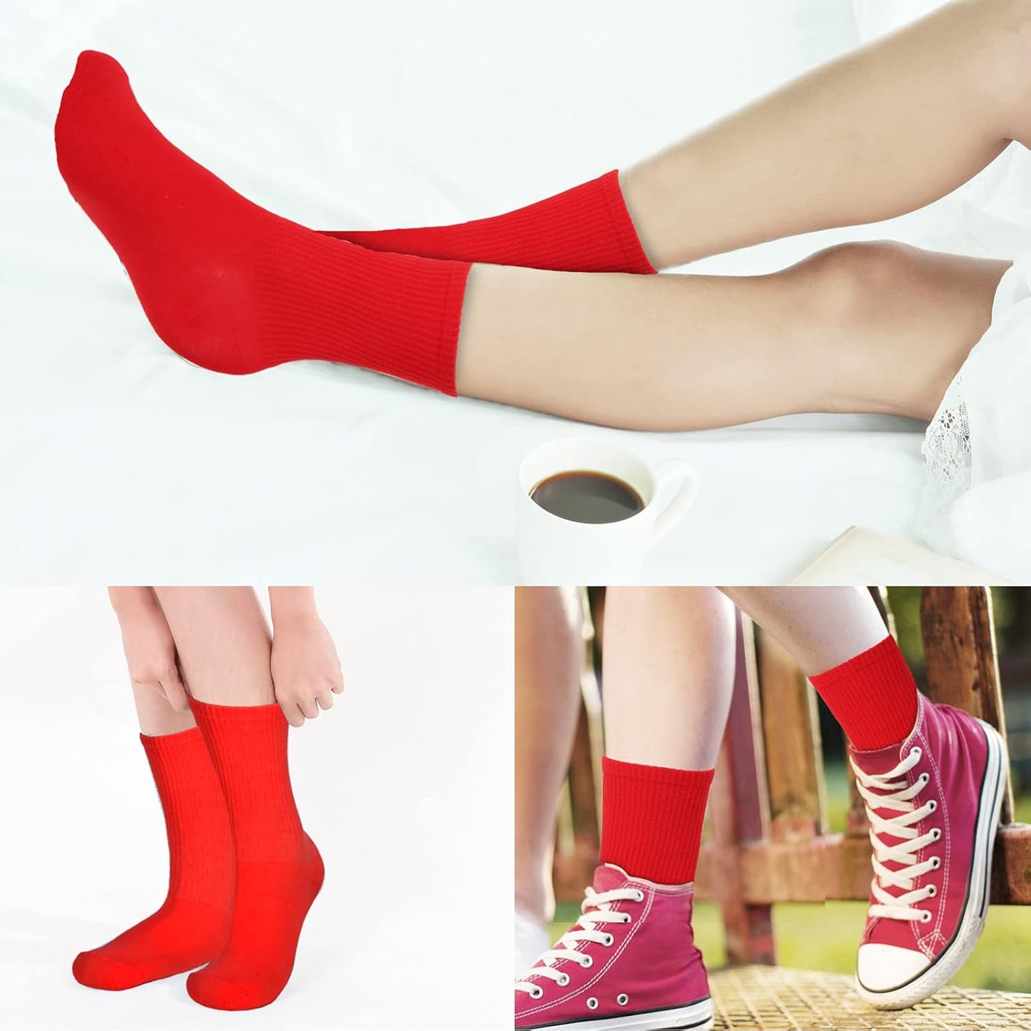 20 Pairs Womens Socks, Solid Color Crew Socks Colorful Lightweight Cotton Athletic Socks V1258-DP02-F-569