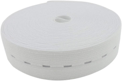 1 Inch by 32 Yard White Buttonhole Elastic Band Heavy Stretch High Elasticity Knit Elastic Band V1258-DP02-F-571