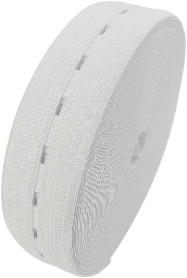 1 Inch by 32 Yard White Buttonhole Elastic Band Heavy Stretch High Elasticity Knit Elastic Band V1258-DP02-F-571