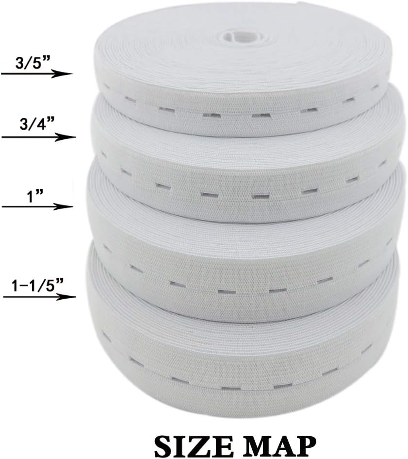 1 Inch by 32 Yard White Buttonhole Elastic Band Heavy Stretch High Elasticity Knit Elastic Band V1258-DP02-F-571