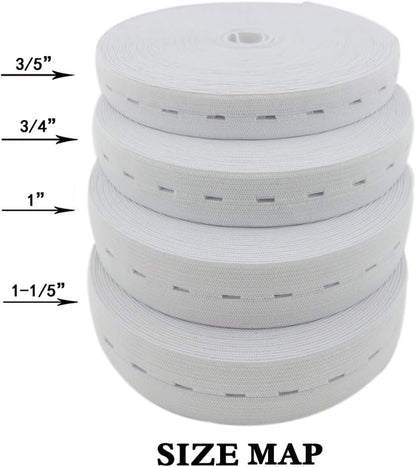 1 Inch by 32 Yard White Buttonhole Elastic Band Heavy Stretch High Elasticity Knit Elastic Band V1258-DP02-F-571