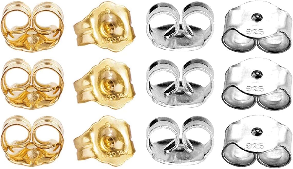 14K Gold 925 Sterling Silver Earring Backs Pierced Earring Backing Hypoallergenic Butterfly Ear Stud Backs V1258-DP02-F-574