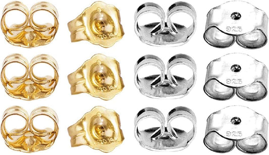 14K Gold 925 Sterling Silver Earring Backs Pierced Earring Backing Hypoallergenic Butterfly Ear Stud Backs V1258-DP02-F-574