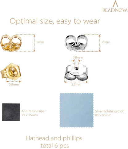 14K Gold 925 Sterling Silver Earring Backs Pierced Earring Backing Hypoallergenic Butterfly Ear Stud Backs V1258-DP02-F-574