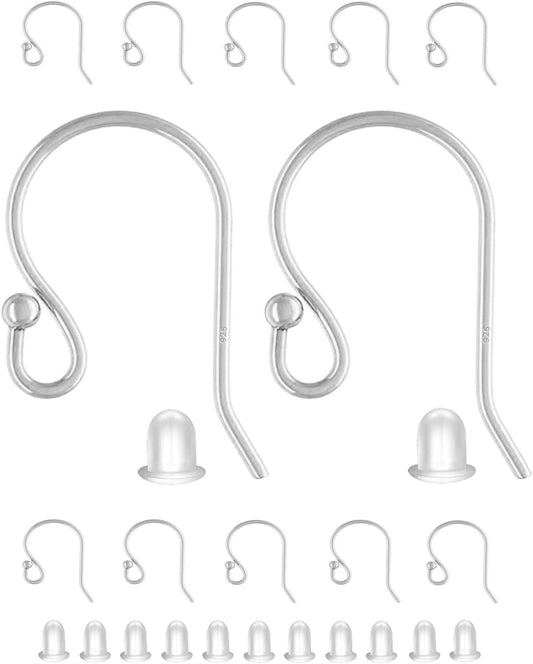 Earring Hooks 925 Sterling Silver Ball Dot Ear Wire with Rubber Backs Earwire for Jewelry Making Earring V1258-DP02-F-575