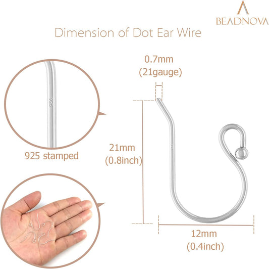 Earring Hooks 925 Sterling Silver Ball Dot Ear Wire with Rubber Backs Earwire for Jewelry Making Earring V1258-DP02-F-575