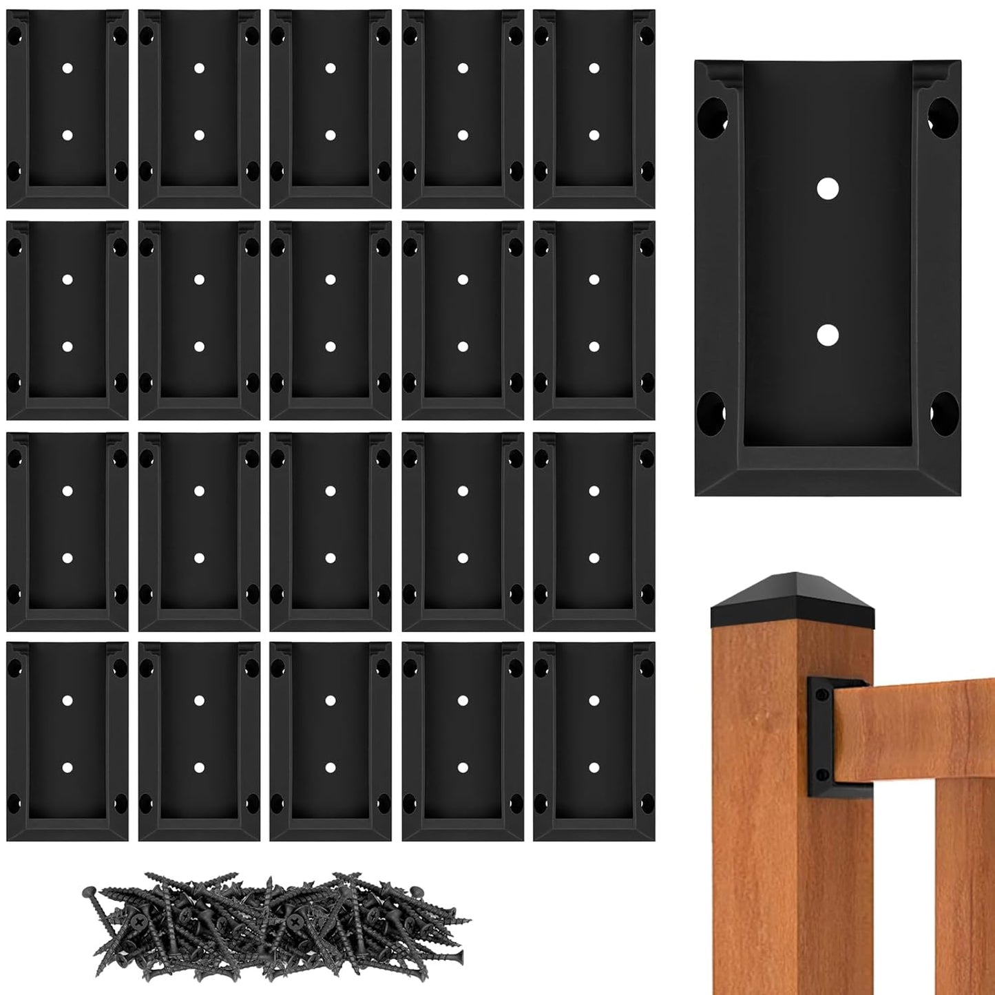 20pcs Deck Railing Brackets Connectors for 2x4 Railing Wood Post with 120pcs Wood Screws V1258-DP02-F-578