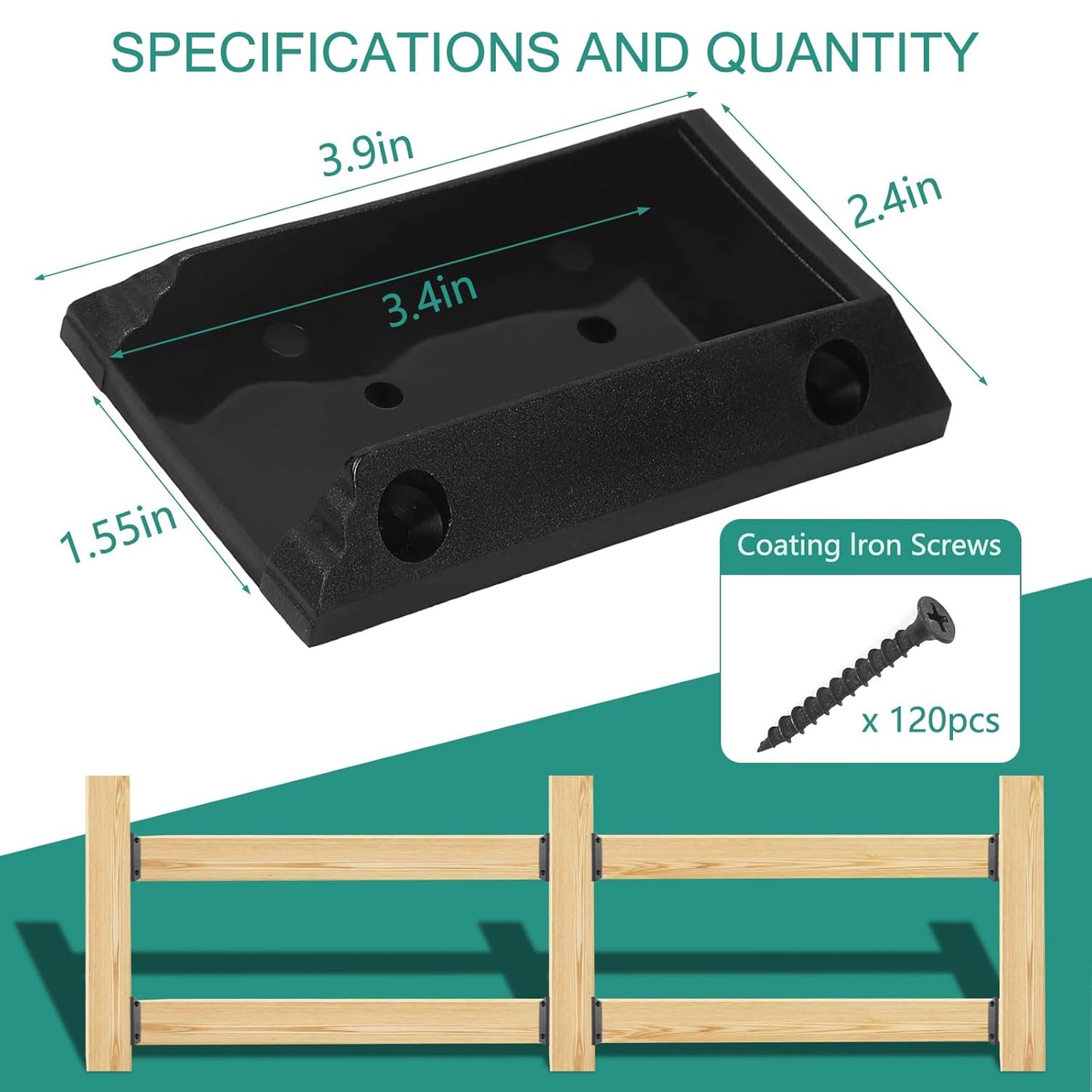 20pcs Deck Railing Brackets Connectors for 2x4 Railing Wood Post with 120pcs Wood Screws V1258-DP02-F-578